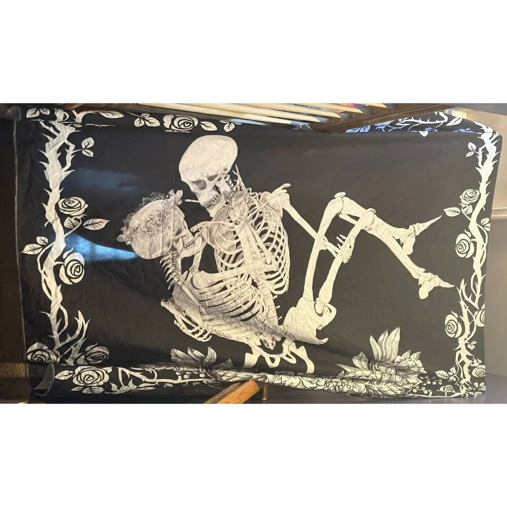Skeleton Tapestry Gothic Wall Tapestries Black White Roses Love